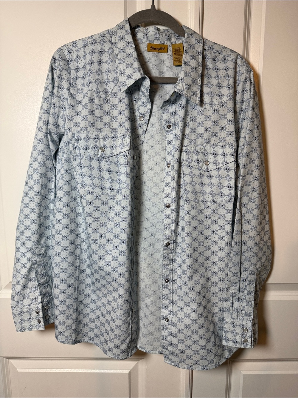 Wrangler Light Blue Geometric Print Western Shirt Y2K Cowboy